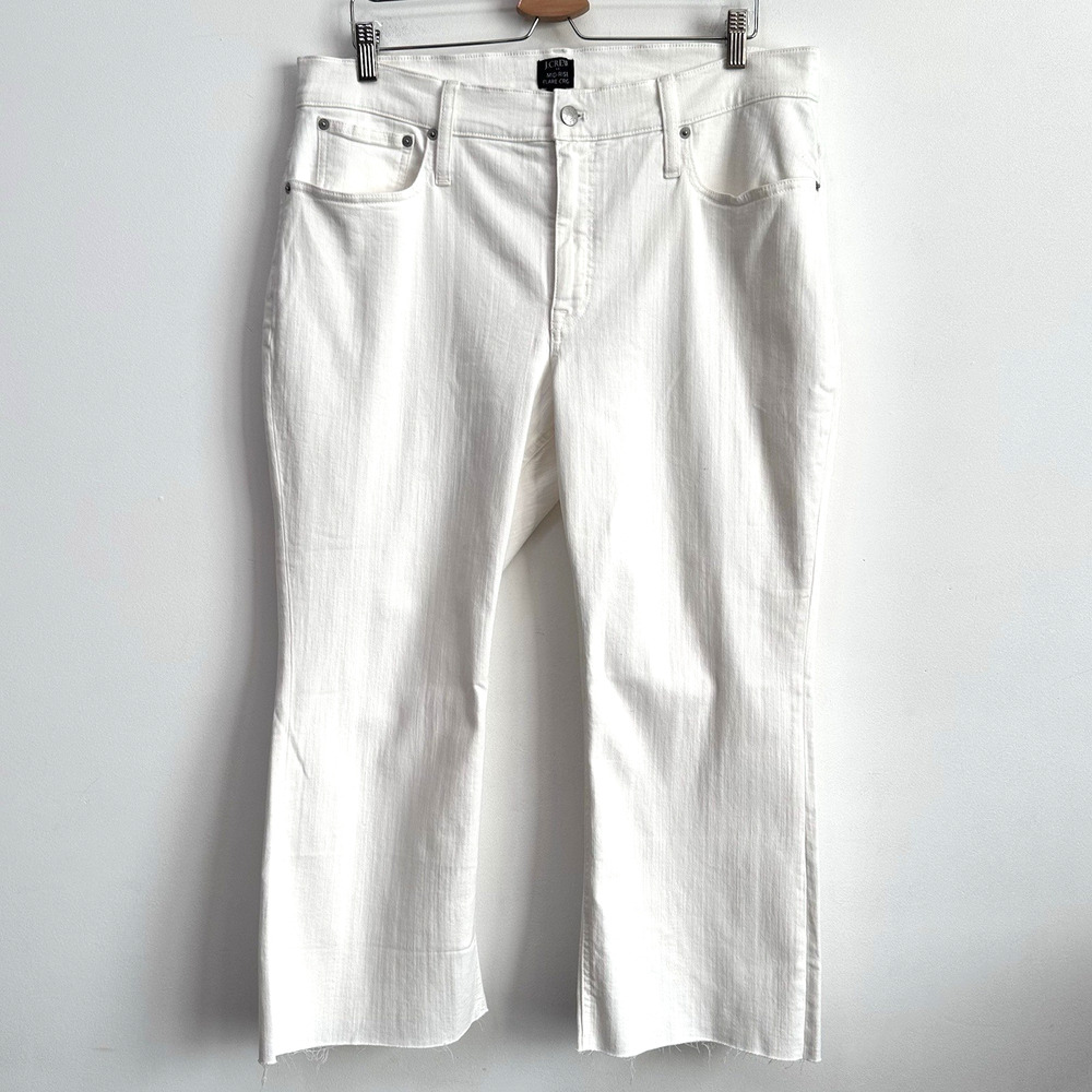 J‎ Crew Mid Rise Flare Crop Jeans 34 Petite Size Raw Hem White Classic Casual